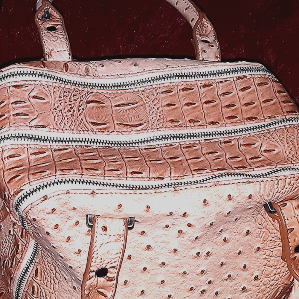 Deep tri pocket rose top handle purse